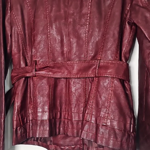 Guess Red Leather Biker Jacket with Asymmetrical Zipper - Picture 12 of 17
